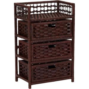 Household Essentials Woven 3 Drawer Chest with Cutout Handles(Brown)
