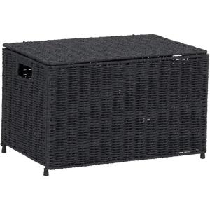 Household Essentials Woven Paper Rope Storage Chest with Hinged Lid and Integrated Handles, Grey(Black)