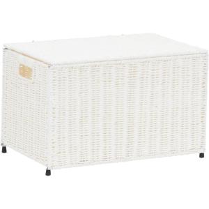 Household Essentials Woven Paper Rope Storage Chest with Hinged Lid and Integrated Handles, Grey(White)