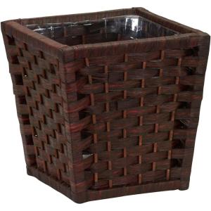 Household Essentials Woven Waste Basket, 3 Gallons, HandWoven Paper Rope with Removable Plastic Liner, Durable Wood Frame, Wide and Open Top for Easy Access, Decorative, Brown(Brown)