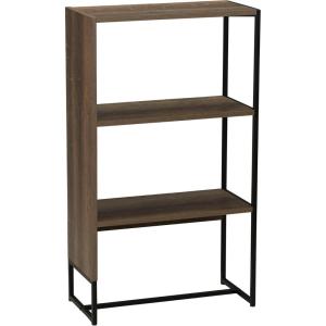 Household Essentials Wrap 3 Shelf Open Storage Bookshelf Ashwood Rustic Wood Grain and Black Metal