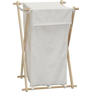 Household Essentials X-Frame Wood Laundry Sorter, Collapsible Wood Frame with Washable Poly-Cotton Bags, Naturally Stylish Large(White)