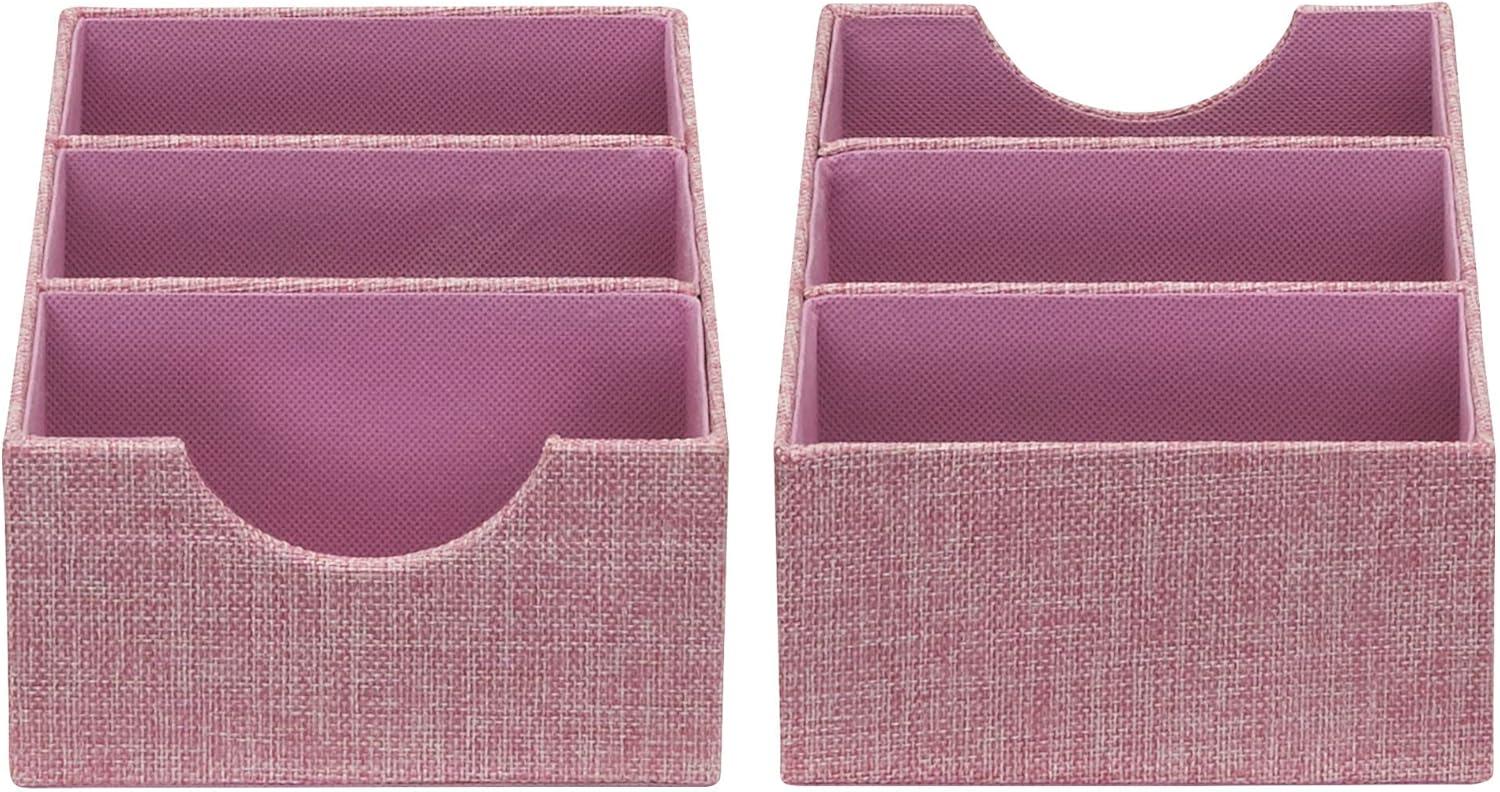 image:imageHousehold Essentials 3 Compartment Organizer Tray 2 Pack Accessory Organizer Sturdy Drawer Organizer with Fabric Covering GrayPink