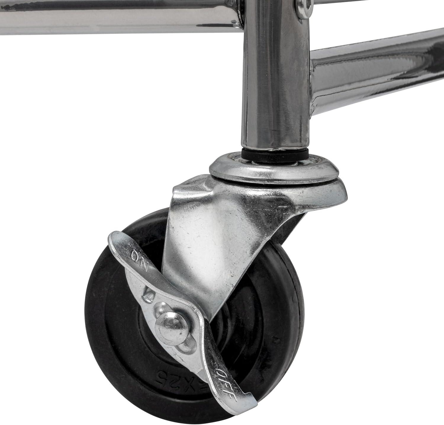 image:imageHousehold Essentials 60281 Rolling Laundry Cart with Hanging Bar Chrome Finish STORAGE Metallic
