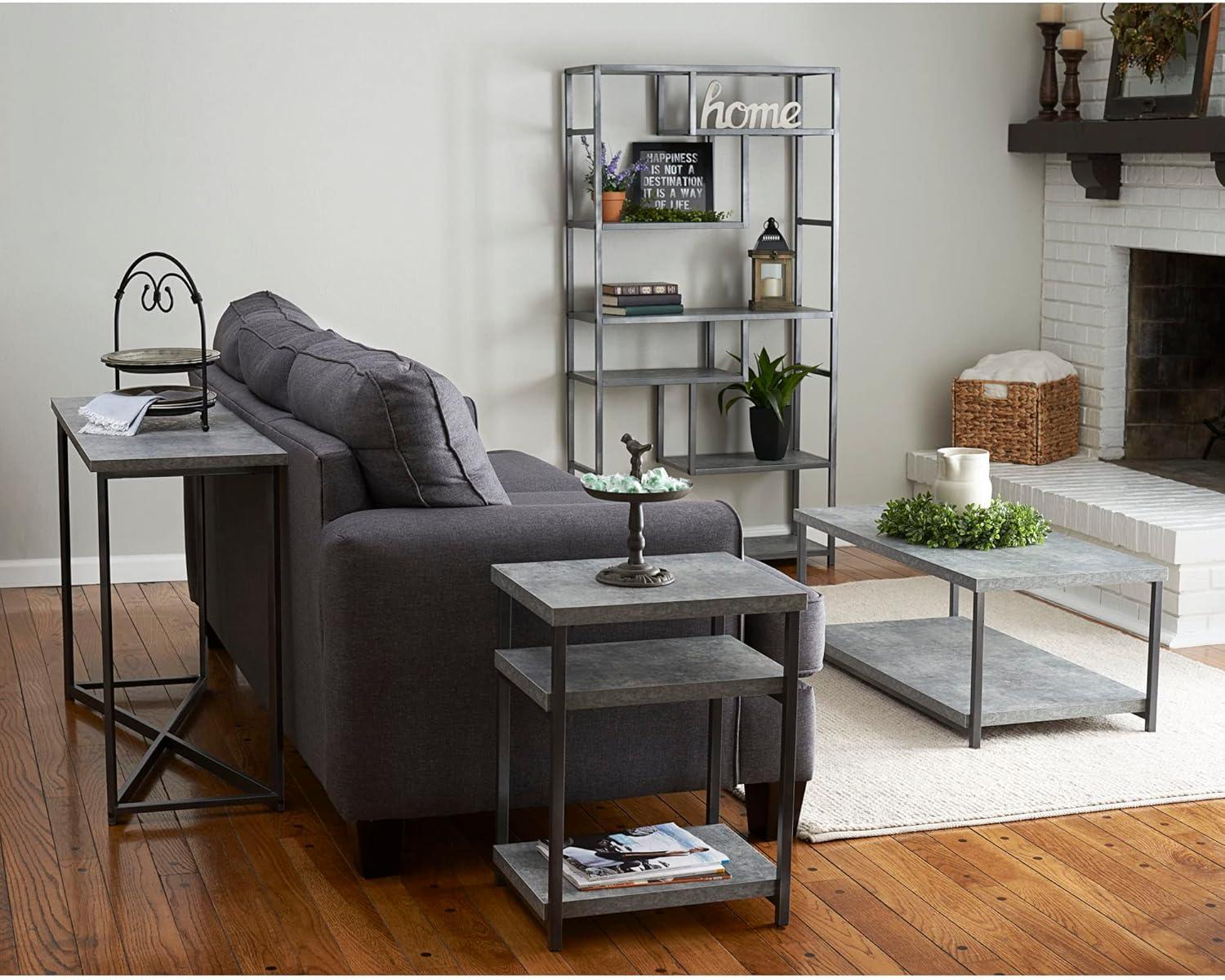 image:imageHousehold Essentials Jamestown Console Sofa Table Rustic Slate Concrete and Black MetalSlate