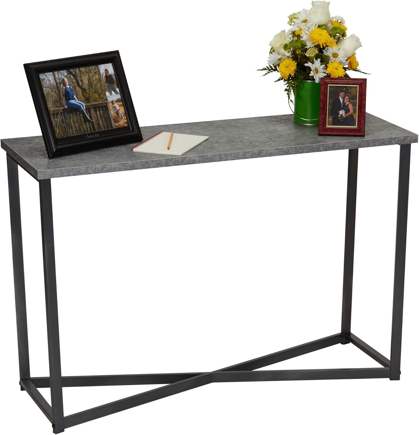 image:imageHousehold Essentials Jamestown Console Sofa Table Rustic Slate Concrete and Black MetalSlate