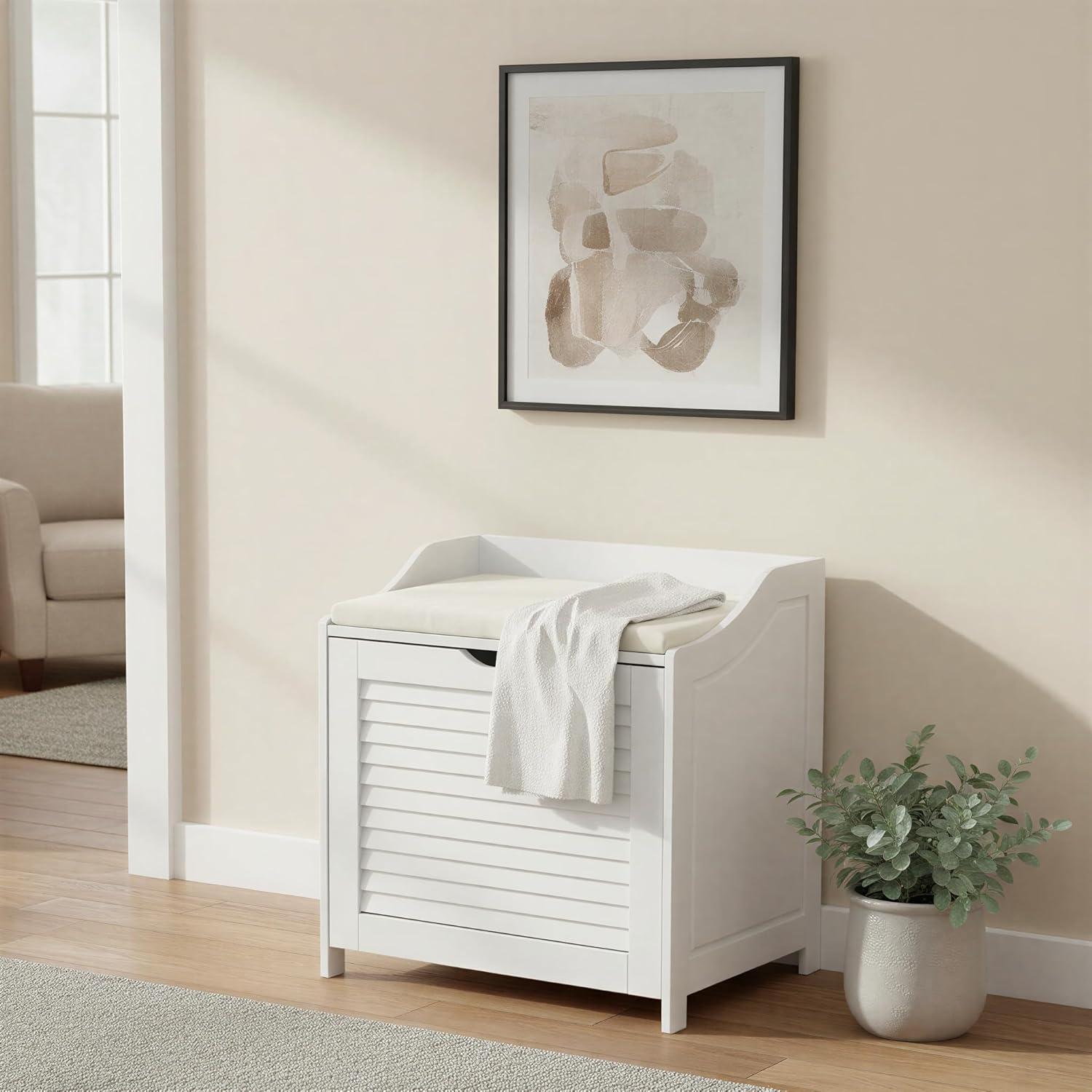 image:imageHousehold Essentials Single Load Hamper Cabinet Seat White