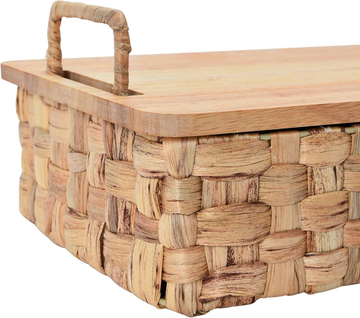 image:imageHousehold Essentials Stackable Hyacinth Baskets with Oak Lids Natural Set of 2