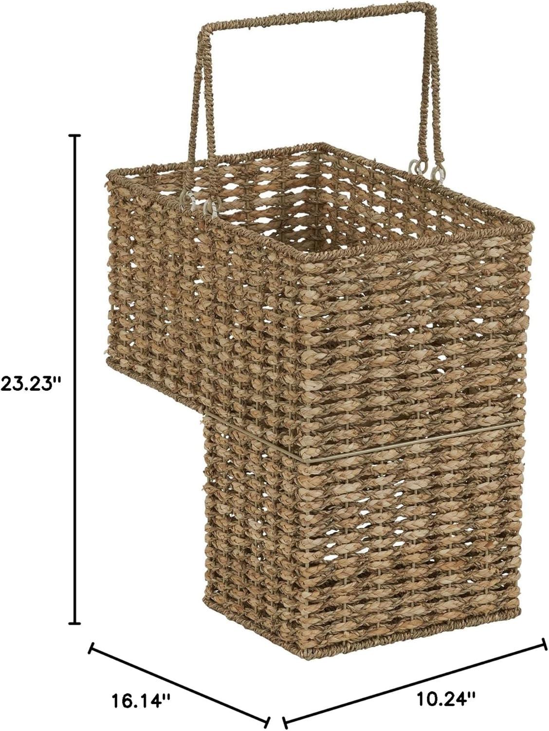 image:imageHousehold Essentials Wicker Stair Basket with Handles Handwoven Seagrass NaturalSeagrass