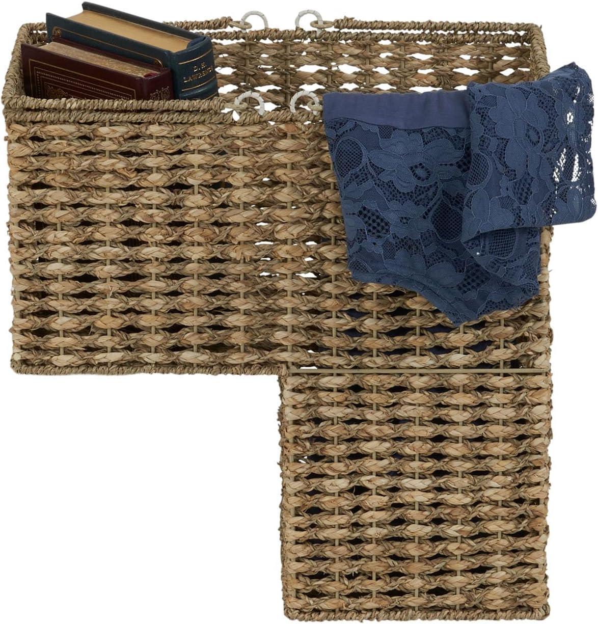 image:imageHousehold Essentials Wicker Stair Basket with Handles Handwoven Seagrass NaturalSeagrass