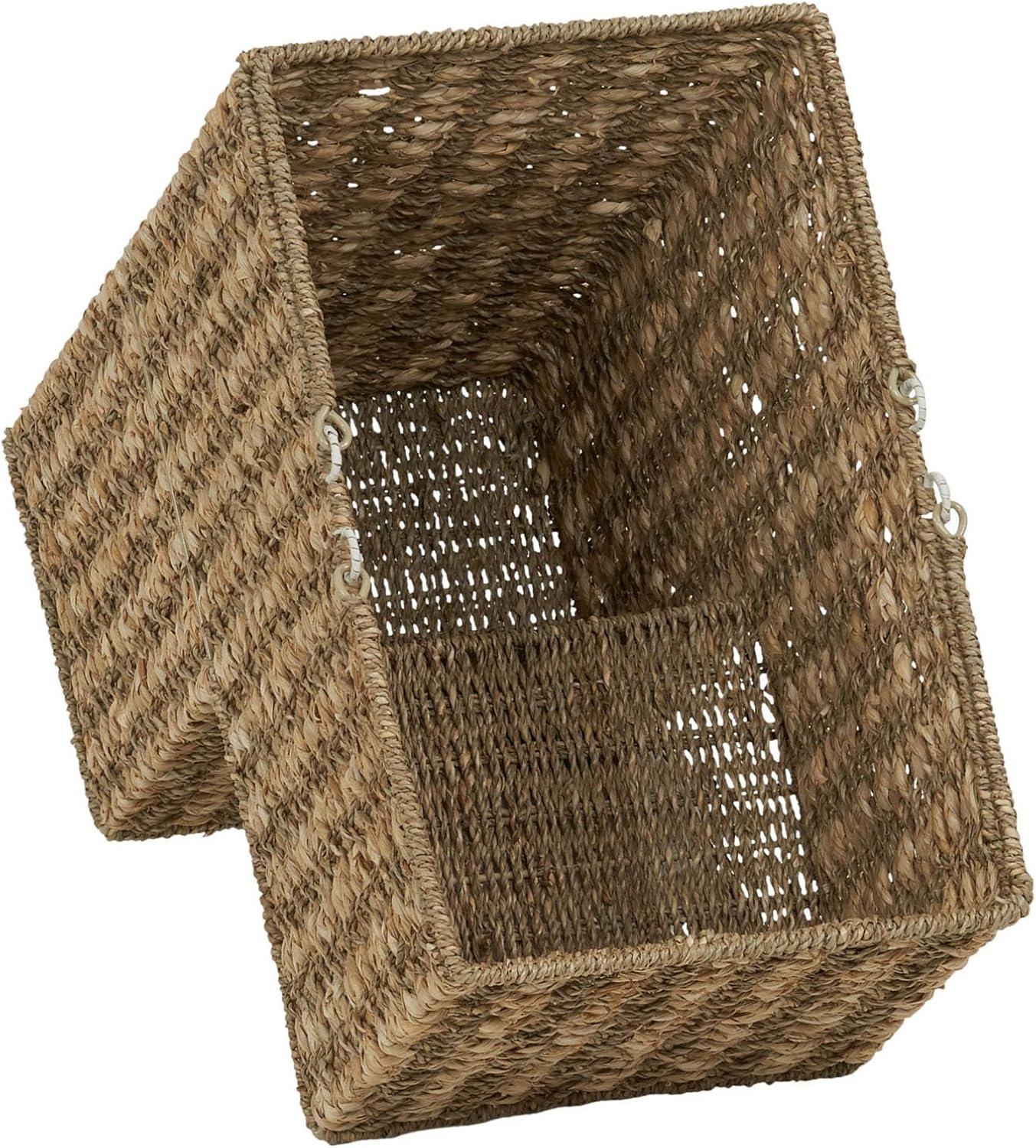 image:imageHousehold Essentials Wicker Stair Basket with Handles Handwoven Seagrass NaturalSeagrass