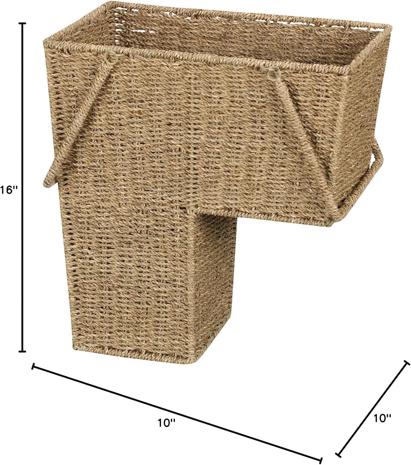 image:imageHousehold Essentials Wicker Stair Basket with Handles Handwoven Seagrass NaturalSeagrass and Corn Husk