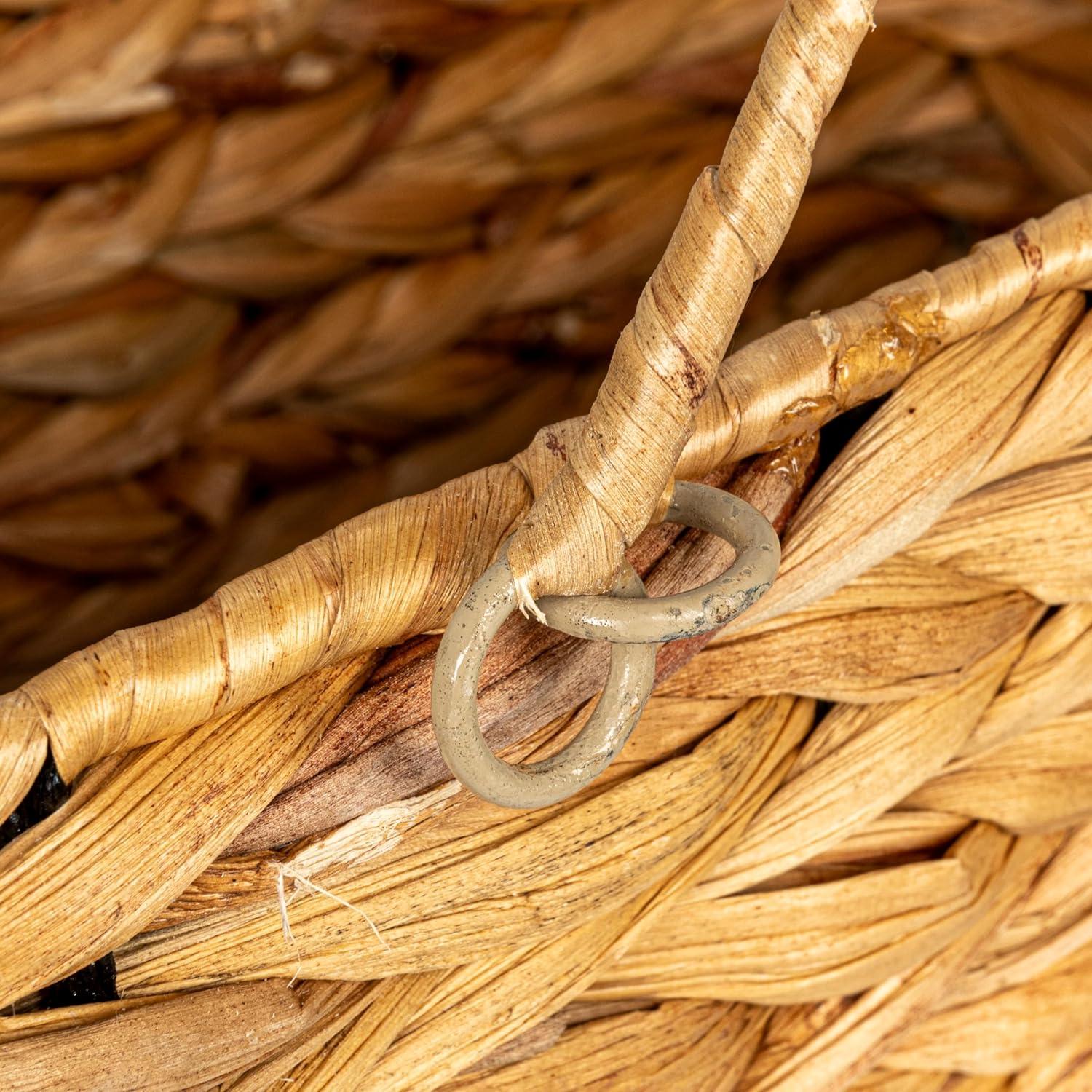 image:imageHousehold Essentials Wicker Stair Basket with Handles Handwoven Seagrass NaturalWater Hyacinth