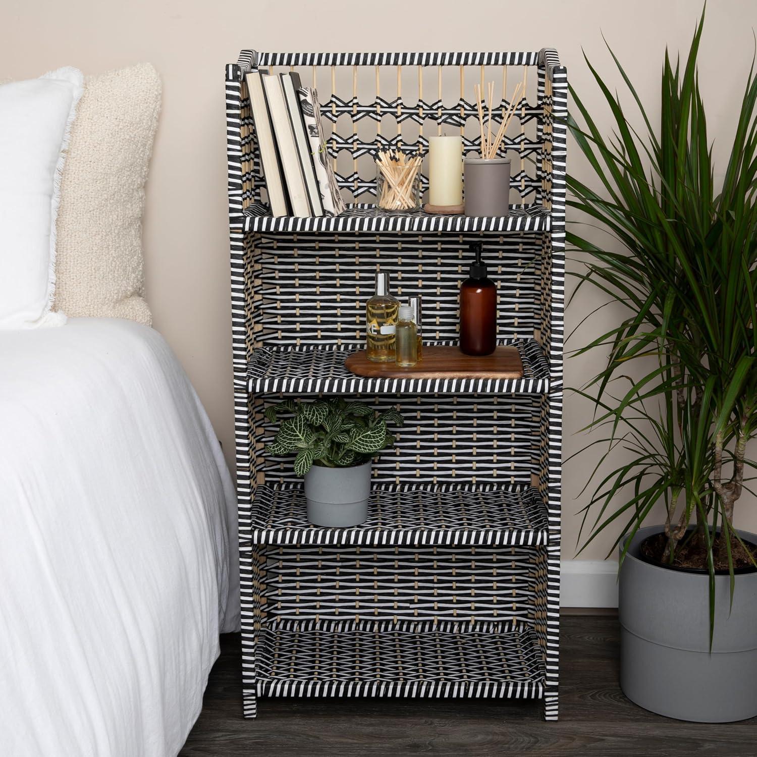 image:imageHousehold Essentials Woven Accent Shelf Cream and White Paper RattanBlack