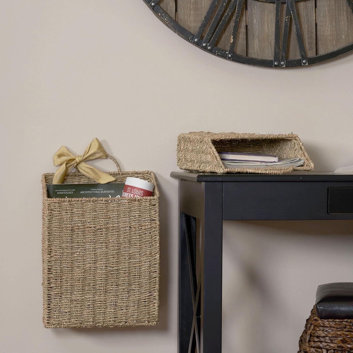 image:imageRectangular Wicker Hanging Baskets Set of 2 Small and Large Handwoven Seagrass Durable Metal Wire Frame Multipurpose and Contemporary Perfect for Organizing Newspapers Mail and More Natural