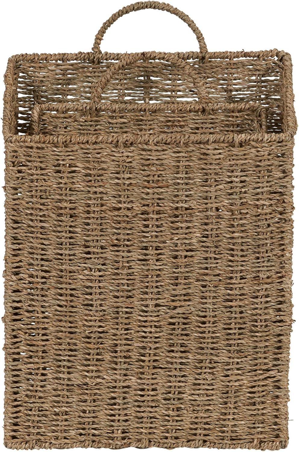 image:imageRectangular Wicker Hanging Baskets Set of 2 Small and Large Handwoven Seagrass Durable Metal Wire Frame Multipurpose and Contemporary Perfect for Organizing Newspapers Mail and More Natural