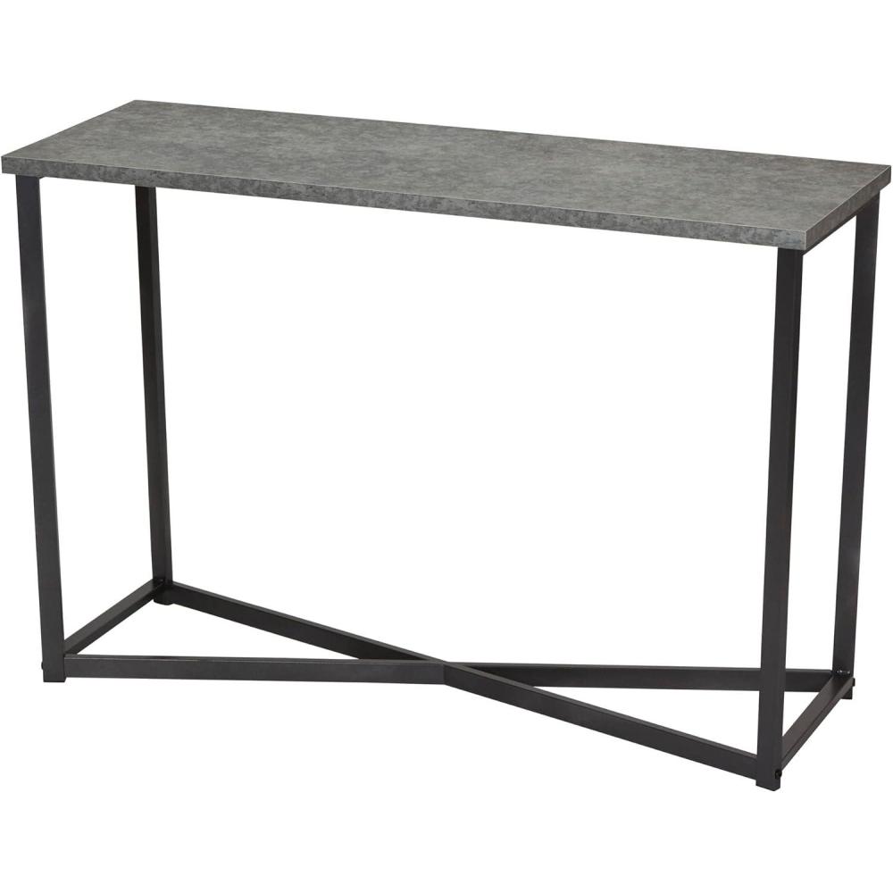 image:imageHousehold Essentials Jamestown Console Sofa Table Rustic Slate Concrete and Black MetalSlate