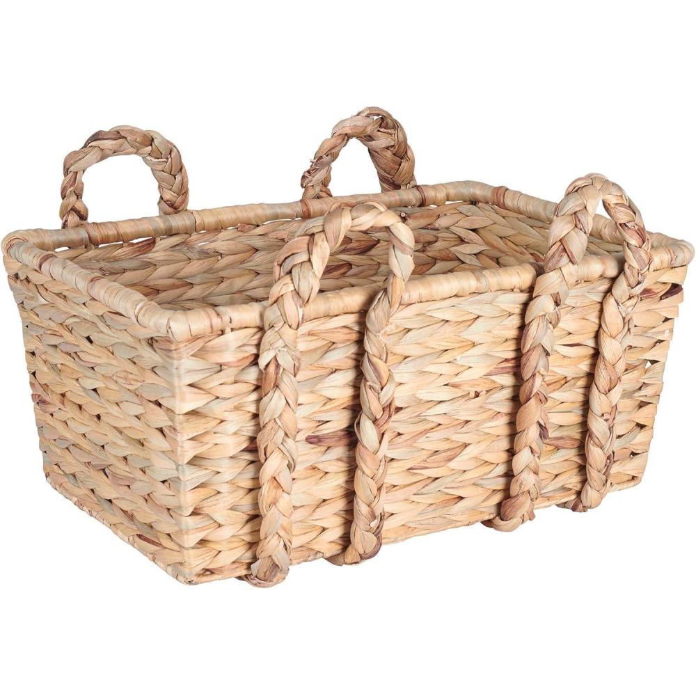 image:imageHousehold Essentials Large Rectangular Floor Storage Basket with Braided Handles Light BrownRectangular