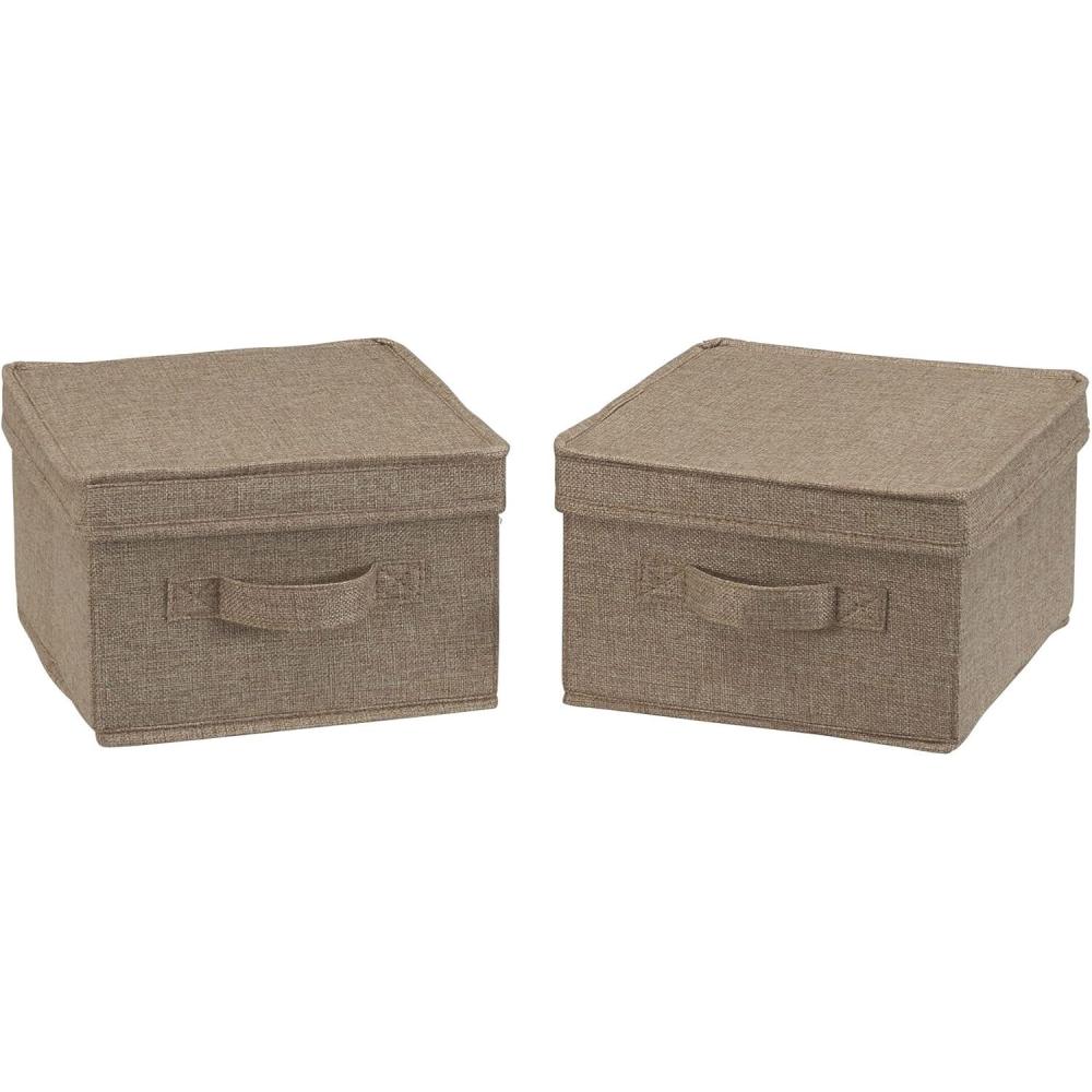 image:imageHousehold Essentials Medium Fabric Storage Bins with Lids Latte Set of 2Latte