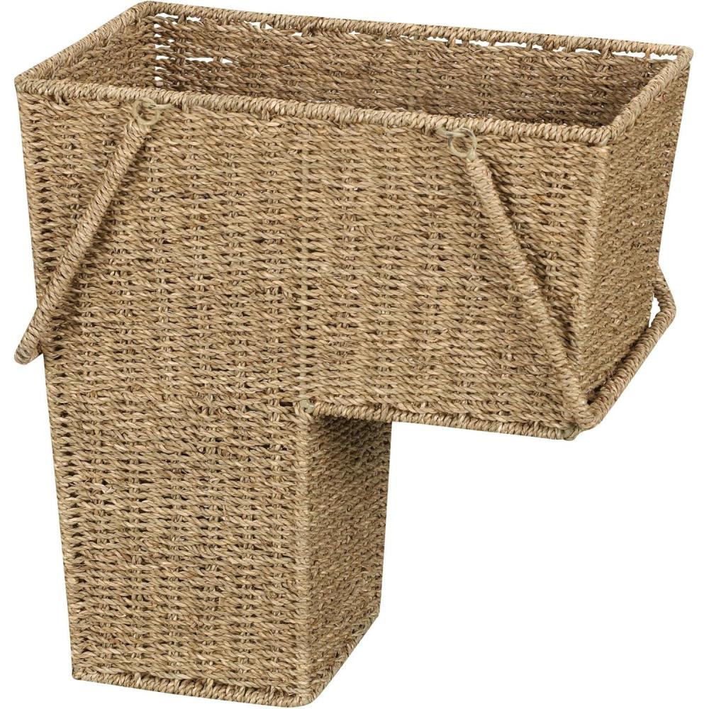 image:imageHousehold Essentials Wicker Stair Basket with Handles Handwoven Seagrass NaturalSeagrass and Corn Husk