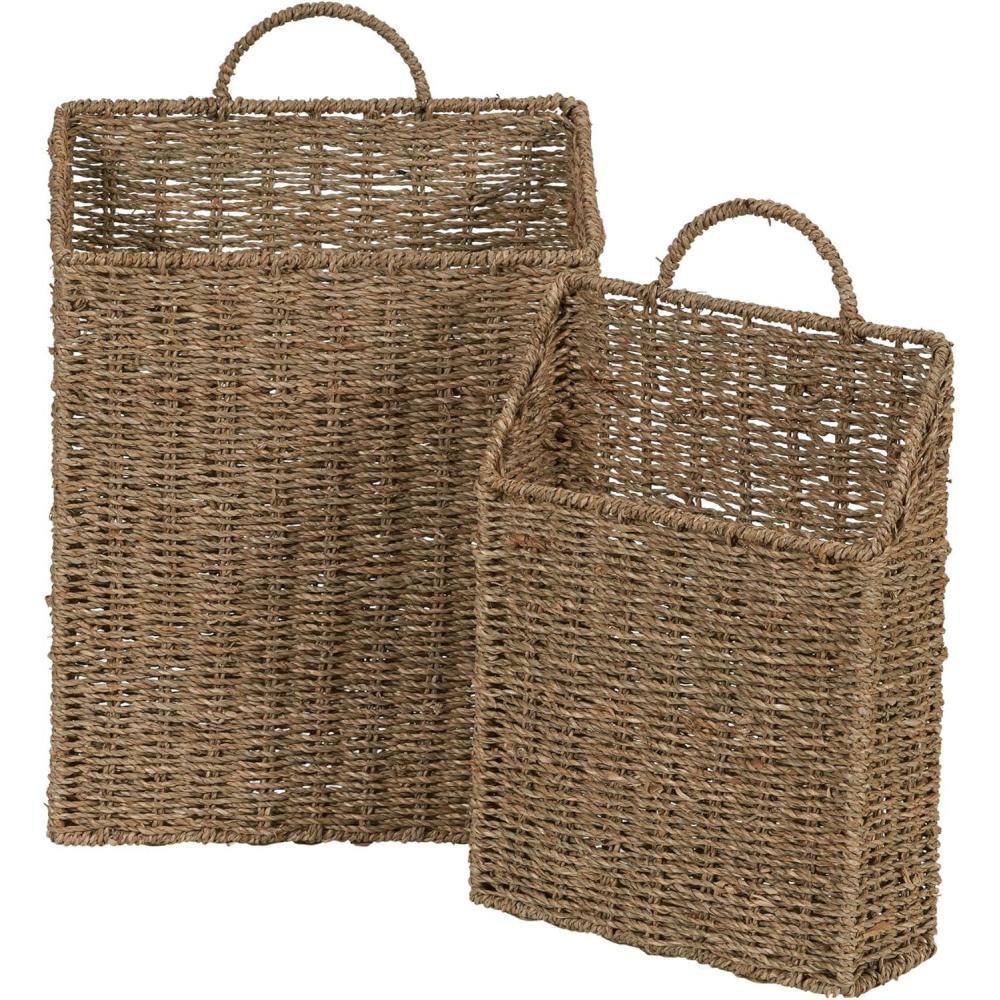image:imageRectangular Wicker Hanging Baskets Set of 2 Small and Large Handwoven Seagrass Durable Metal Wire Frame Multipurpose and Contemporary Perfect for Organizing Newspapers Mail and More Natural