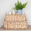 Household Essentials Stackable Hyacinth Baskets with Oak Lids, Natural, Set of 2
