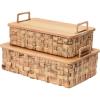 Household Essentials Stackable Hyacinth Baskets with Oak Lids, Natural, Set of 2