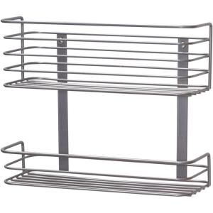 Household Essentials 1228-1 Double Basket Door Mount Cabinet Organizer | Mounts to Solid Cabinet Doors or Wall(Nickel Powder Finish)