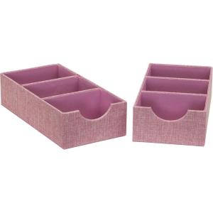 Household Essentials 3 Compartment Organizer Tray 2 Pack, Accessory Organizer, Sturdy Drawer Organizer with Fabric Covering, Gray(Pink)