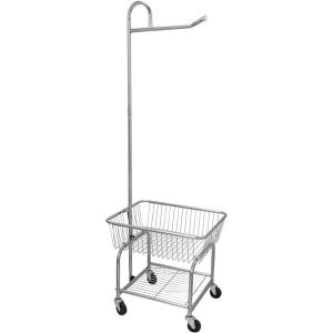Household Essentials 6028-1 Rolling Laundry Cart with Hanging Bar – Chrome Finish, STORAGE, Metallic