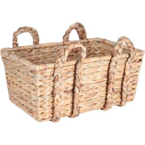 Household Essentials Large Rectangular Floor Storage Basket with Braided Handles, Light Brown(Rectangular)