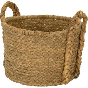 Household Essentials Large Rectangular Floor Storage Basket with Braided Handles, Light Brown(Round)
