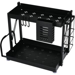 Household Essentials Metal 2-Tier Countertop Caddy, Black 14.25 in. L x 12 in. H(14″ Wide)