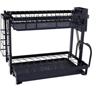 Household Essentials Metal 2-Tier Countertop Caddy, Black 14.25 in. L x 12 in. H(16″ Wide)