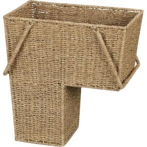 Household Essentials Wicker Stair Basket with Handles, Handwoven Seagrass, Natural(Seagrass and Corn Husk)