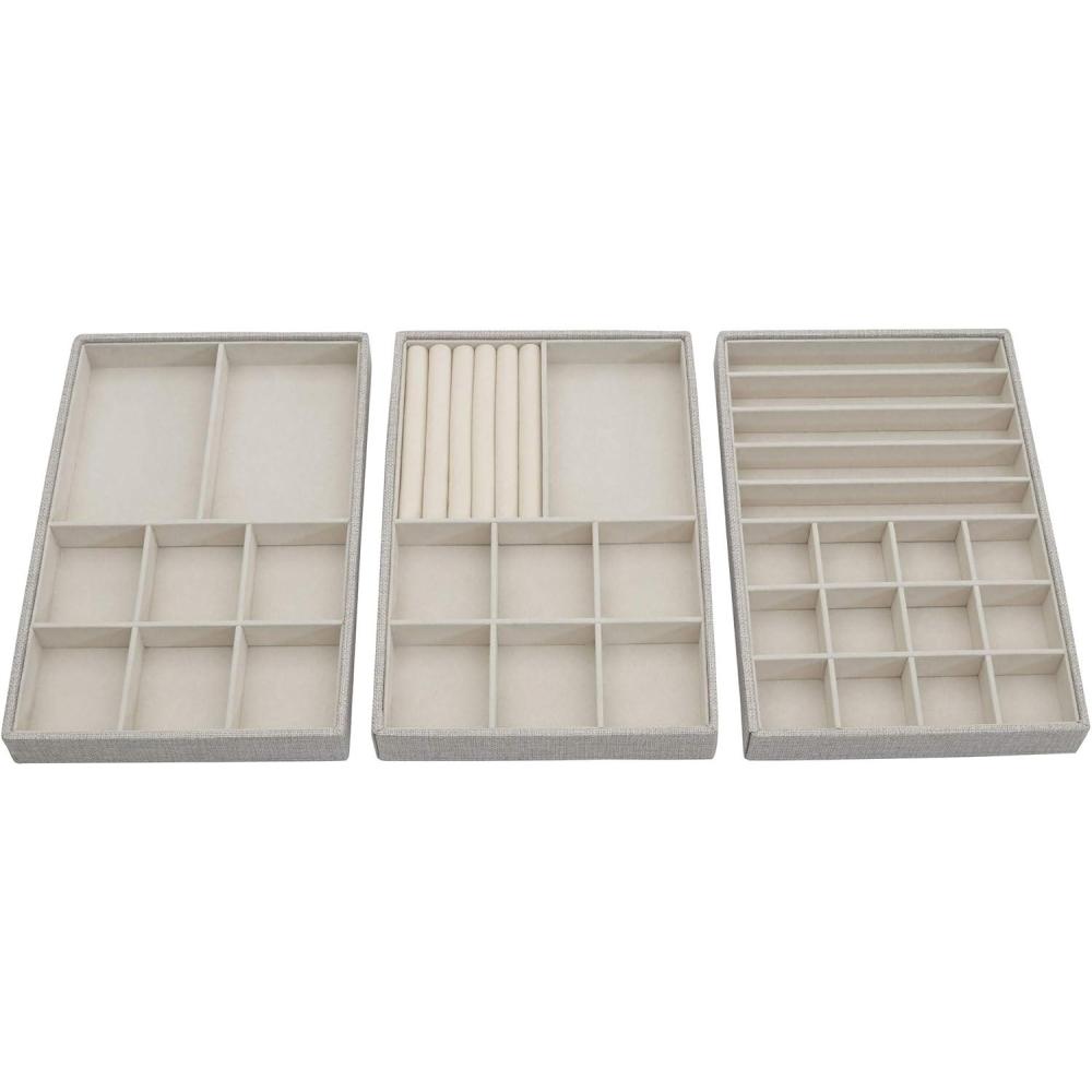 image:imageHousehold Essentials 3Tier Jewelry Tray Sturdy Chipboard With Polyester Linen Wrap Polyester Felt Lining Many Compartments for Easy Jewelry Access Stackable Stylish and Functional Seafoam GreenWhite