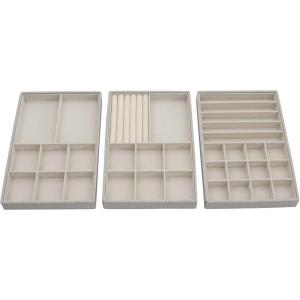 Household Essentials 3-Tier Jewelry Tray, Sturdy Chipboard With Polyester Linen Wrap, Polyester Felt Lining, Many Compartments for Easy Jewelry Access, Stackable, Stylish and Functional, Seafoam Green(White)