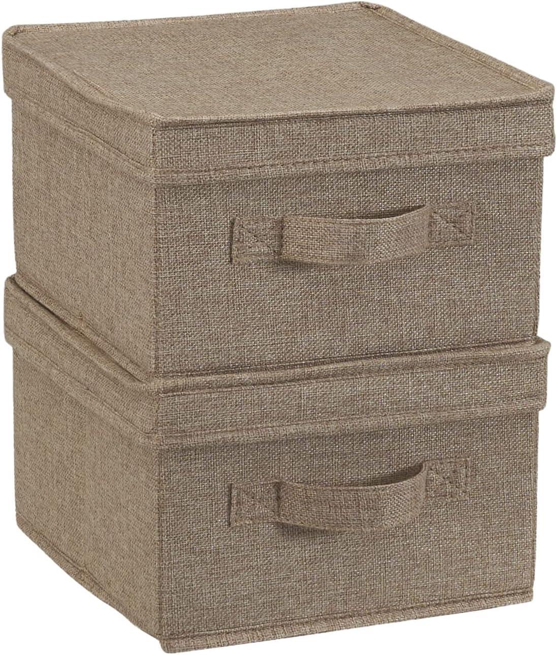 image:imageHousehold Essentials Medium Fabric Storage Bins with Lids Black Set of 2Latte