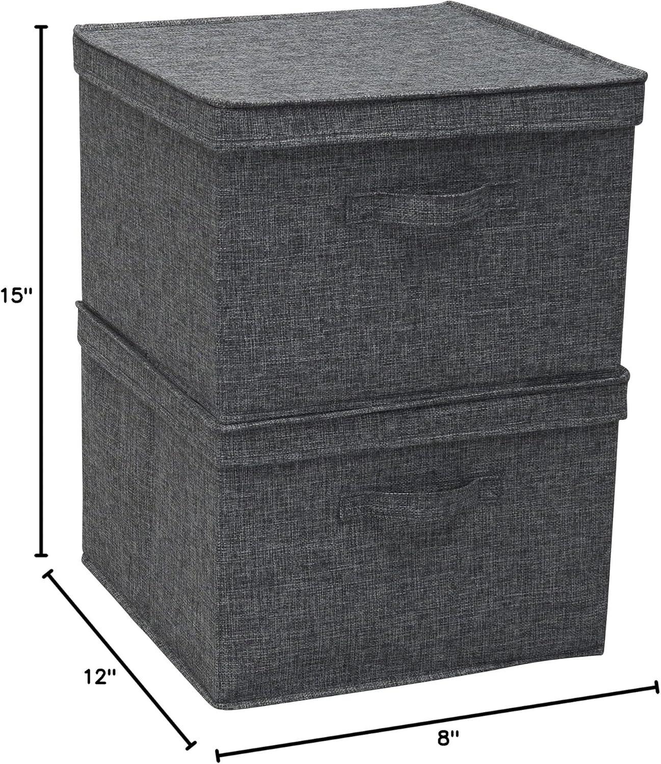 image:imageHousehold Essentials Square Fabric Storage Bins with Lids Latte Set of 2Graphite