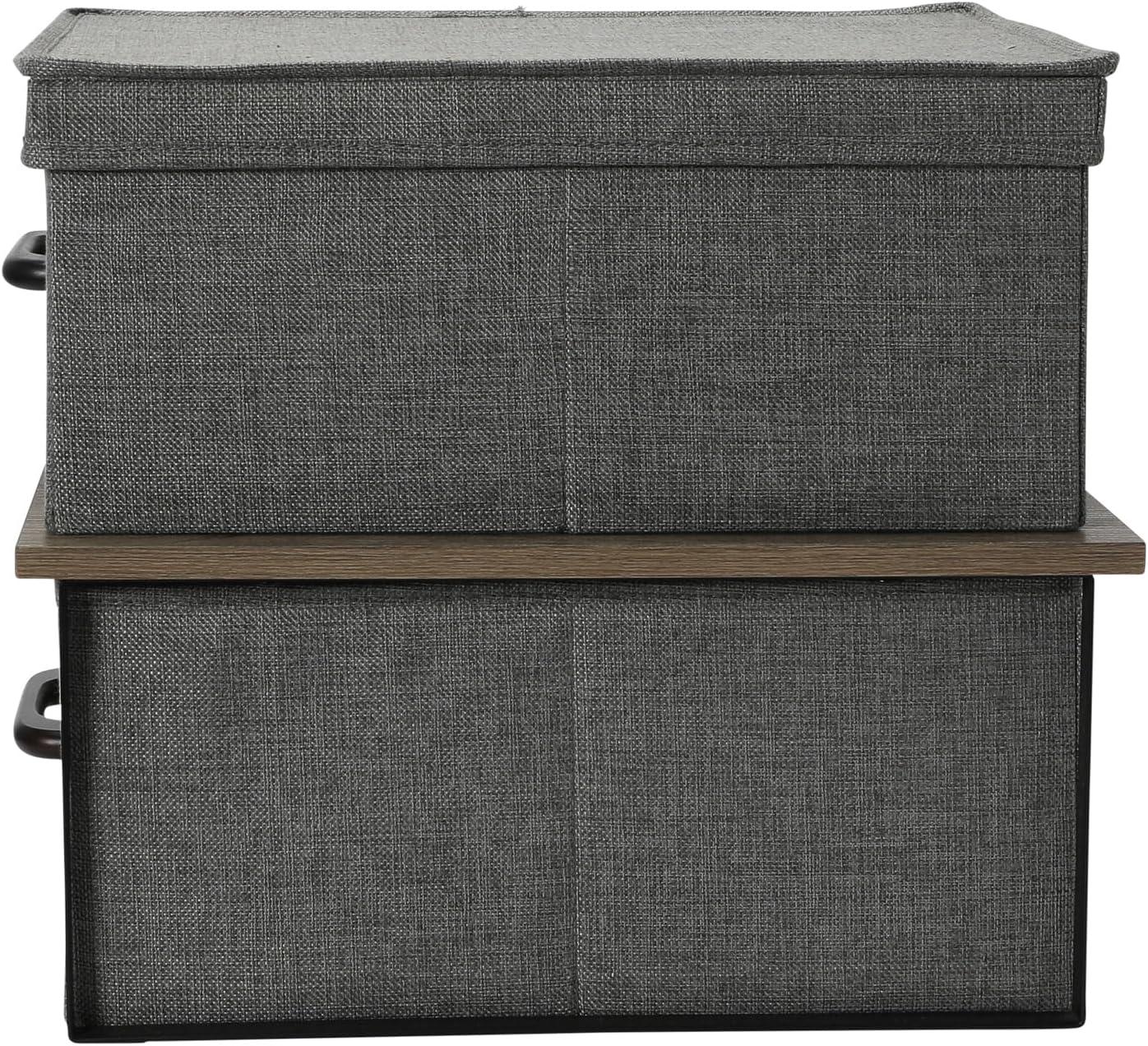 image:imageHousehold Essentials Stacking Storage Boxes with Laminate Top Set of 2 Ashwood