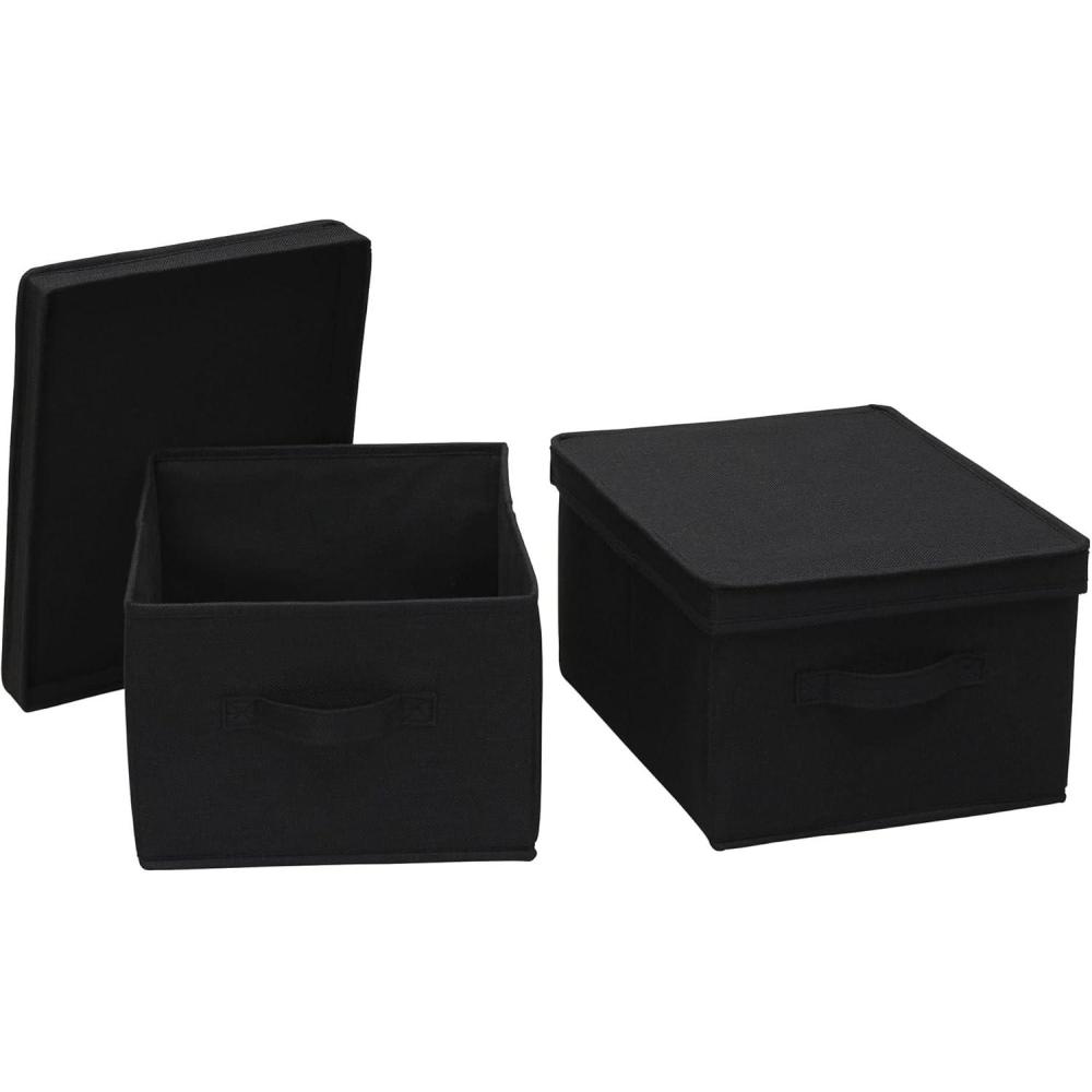 image:imageHousehold Essentials Large Fabric Storage Bins with Lids Graphite Set of 2Black