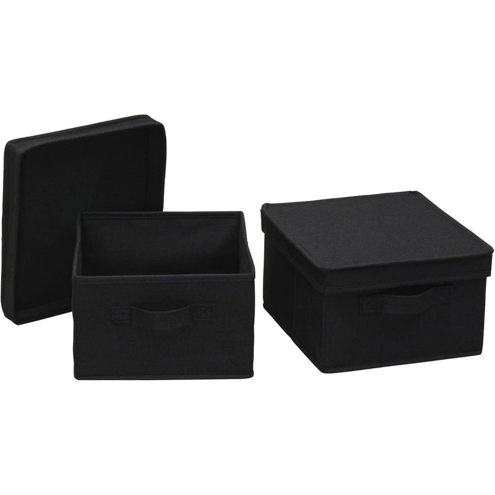 image:imageHousehold Essentials Medium Fabric Storage Bins with Lids Black Set of 2Black