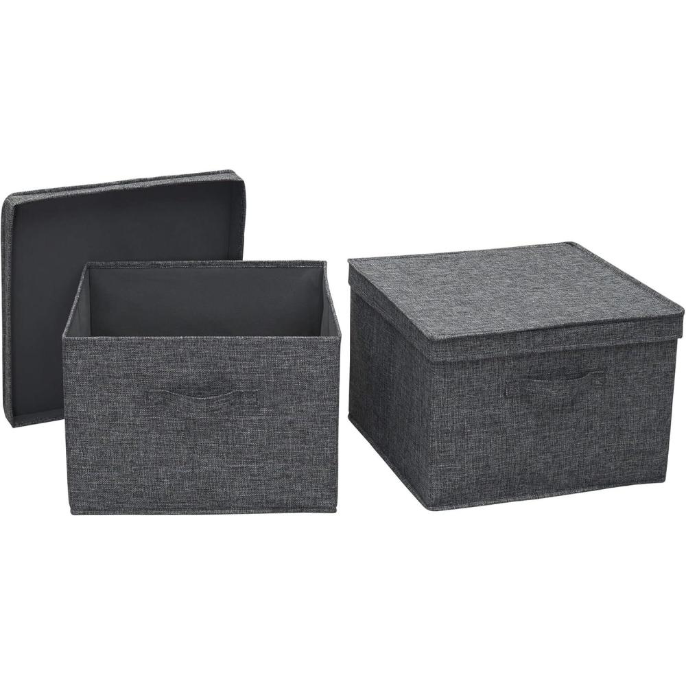 image:imageHousehold Essentials Square Fabric Storage Bins with Lids Latte Set of 2Graphite