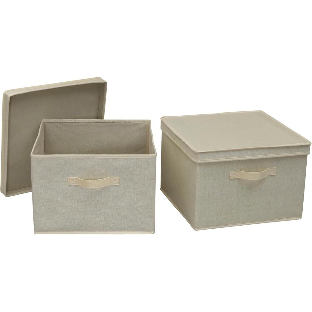 image:imageHousehold Essentials Square Fabric Storage Bins with Lids Latte Set of 2Natural