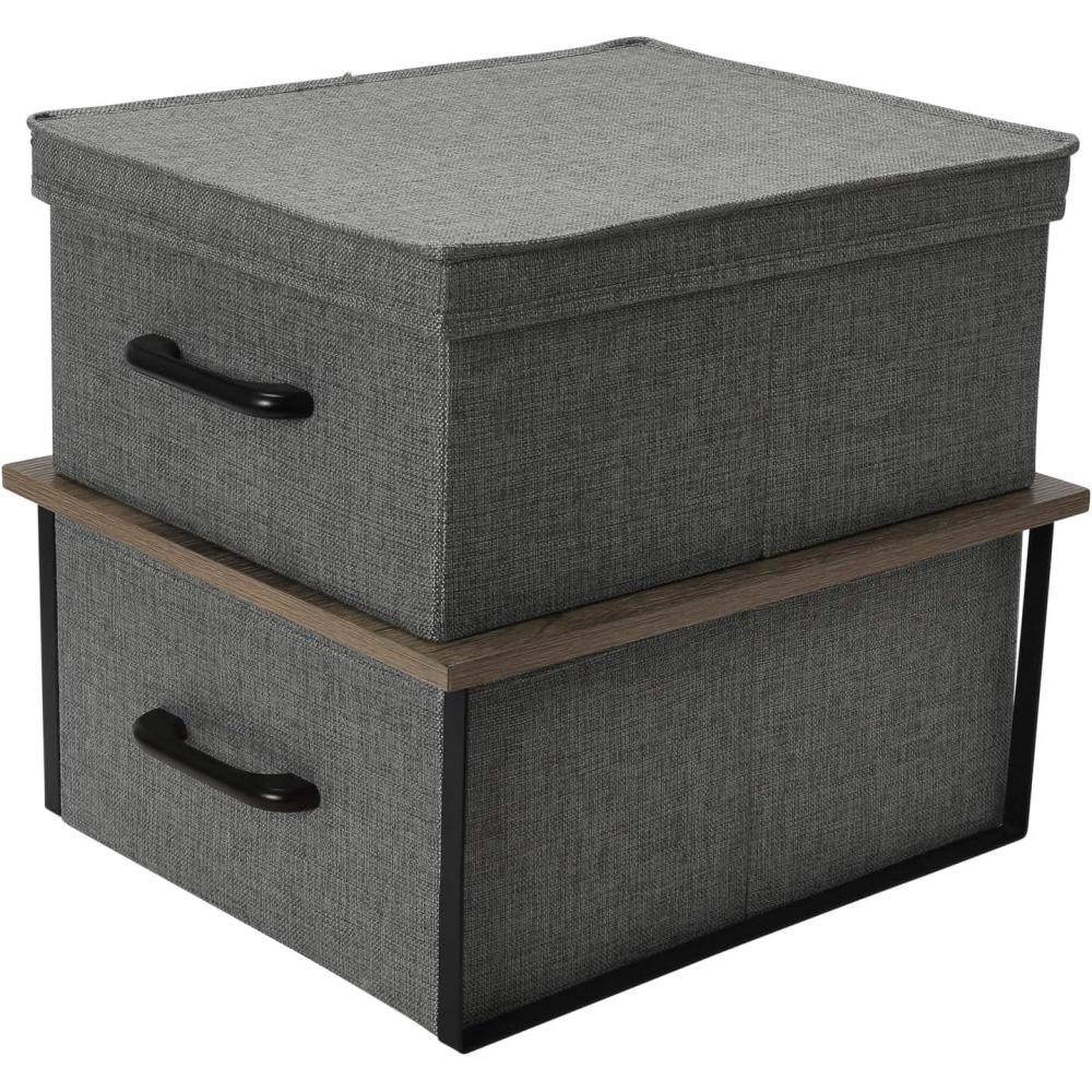 image:imageHousehold Essentials Stacking Storage Boxes with Laminate Top Set of 2 Ashwood
