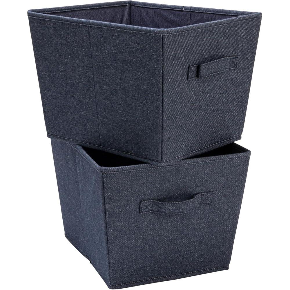 image:imageHousehold Essentials Tapered Fabric HardSided Storage Bins with Cloth Handles Set of 2 DenimDenim