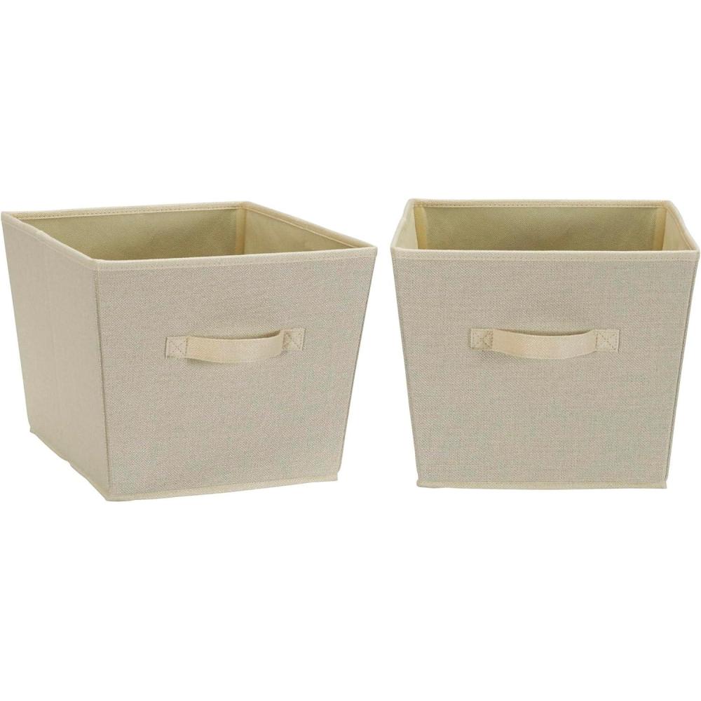 image:imageHousehold Essentials Tapered Fabric HardSided Storage Bins with Cloth Handles Set of 2 DenimWhite