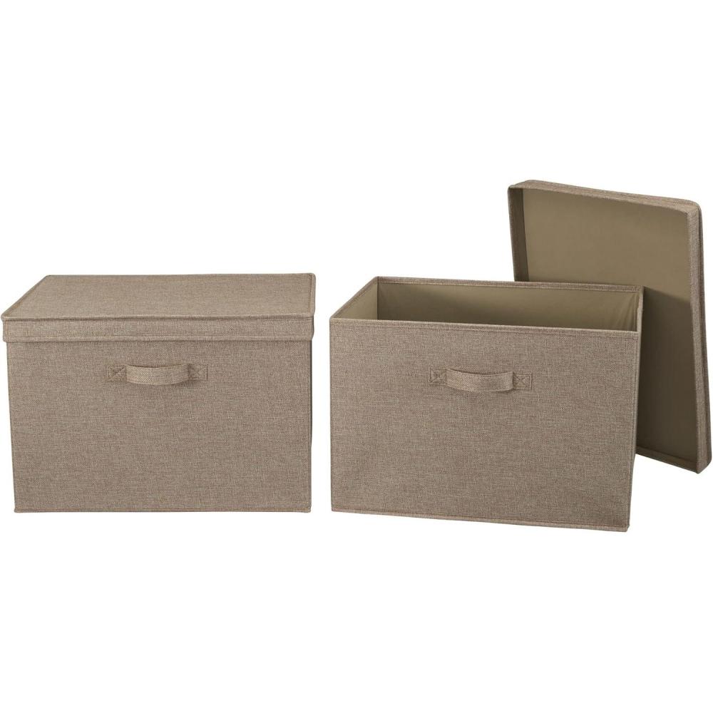 image:imageHousehold Essentials Wide Fabric Storage Bins with Lids Latte Set of 2Latte