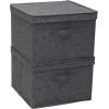 Household Essentials Square Fabric Storage Bins with Lids, Latte, Set of 2(Graphite)