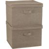 Household Essentials Square Fabric Storage Bins with Lids, Latte, Set of 2(Latte)